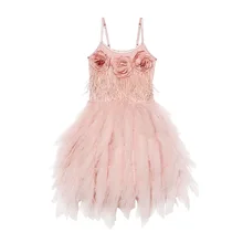 5395 цветы перо костюм принцессы платья для маленьких девочек Летняя Свадебная вечеринка Детские платья для девочек одежда маленьких