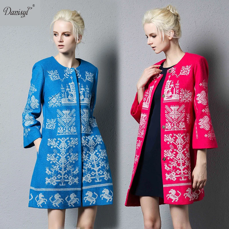 New Luxury Women Floral Embroidery Wool Trench Coat Long Designer Brand