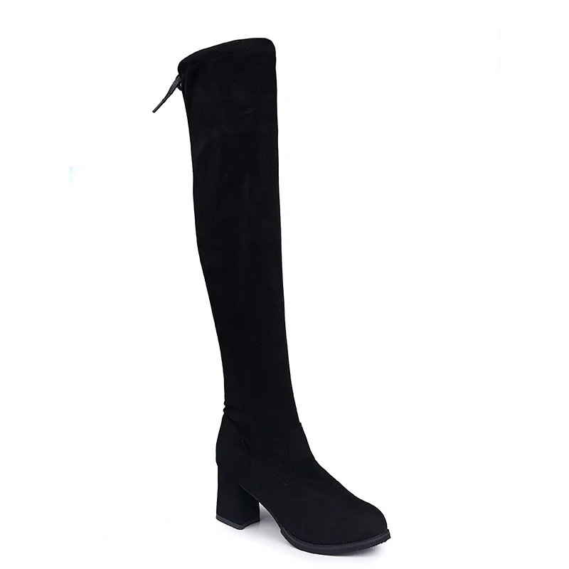 Aphixta/большой размер 42, сапоги до колена женские сапоги кожаные сапоги выше колена на квадратном каблуке короткие плюшевые сапоги с круглым носком