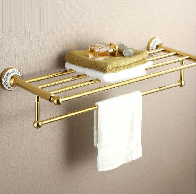Europe Gold Polish Bathroom Towel Shelf Wall Mount Towel Rack With