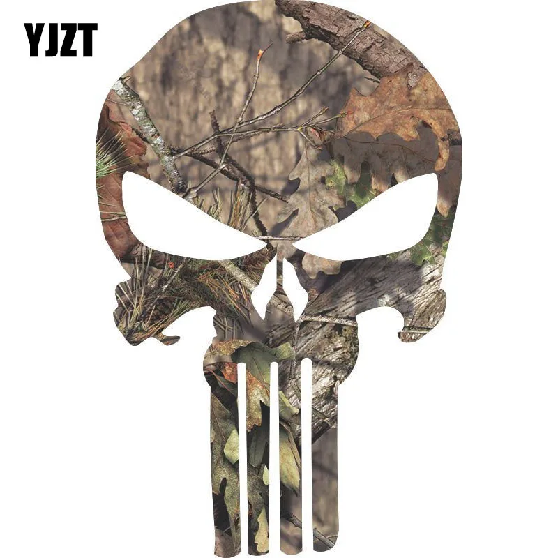 

YJZT 9.9CMX15CM PUNISHER SKULL Real Tree Mossy Oak Window Decal Reflective Car Sticker C1-6061