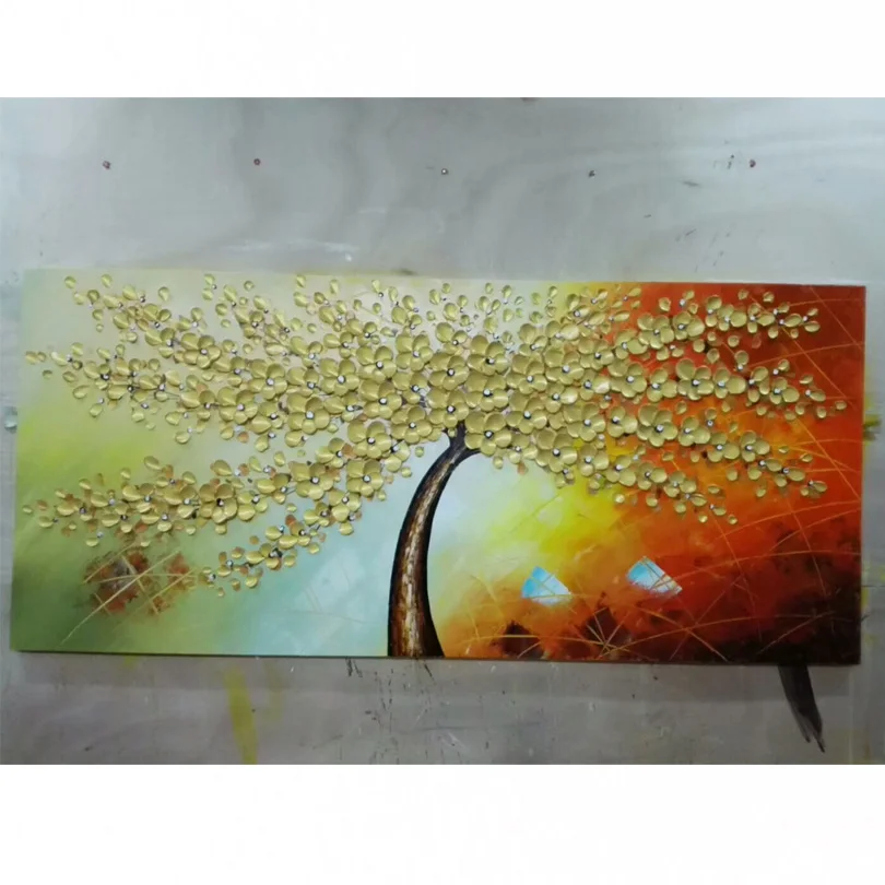 Oil Painting Decor Money tree Art handmade Modern Canvas on Palette knife Tree 3D Flowers Paintings Home living room 2018011111 | Дом и сад