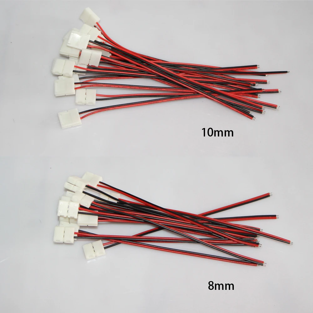 10pcs/lot 10mm / 8mm 2 pin free solder LED Connector Cable wire PCB