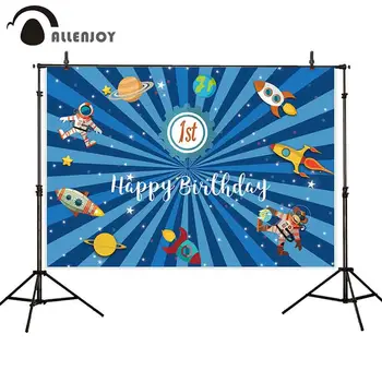 

Allenjoy birthday party photo background rocket astronaut planet children animals photography backdrop photophone photobooth
