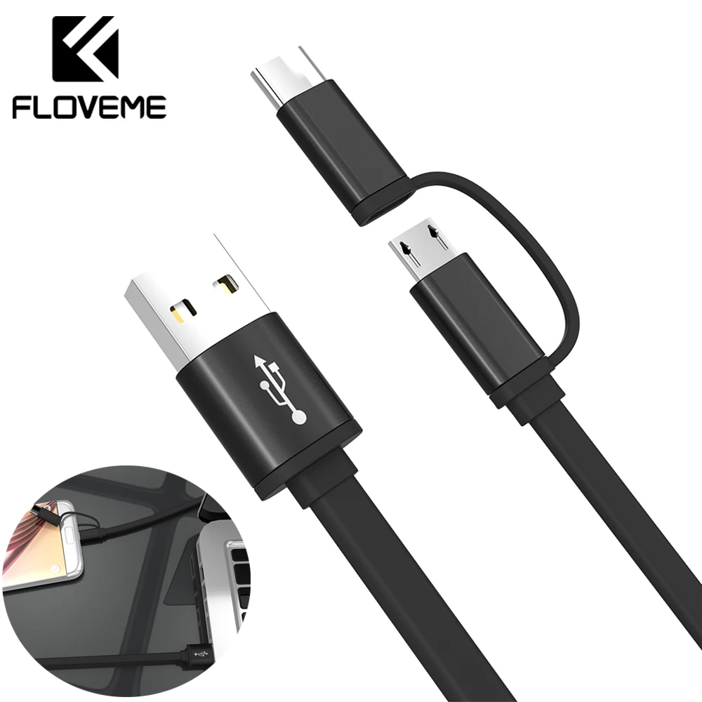 

FLOVEME 2 in 1 Type C Micro USB Cable For Samsung Note 8 Xiaomi Sync Data USB Cable Type-C Charger Cable USB C Combo For Android