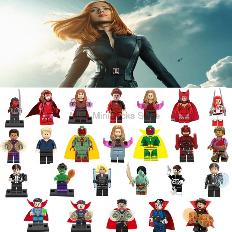 

Super Heroes Marvel Black Widow Doctor Strange Hulk Iron Man Scarlet Witch Building Blocks Toys For Children Legoing Avengers