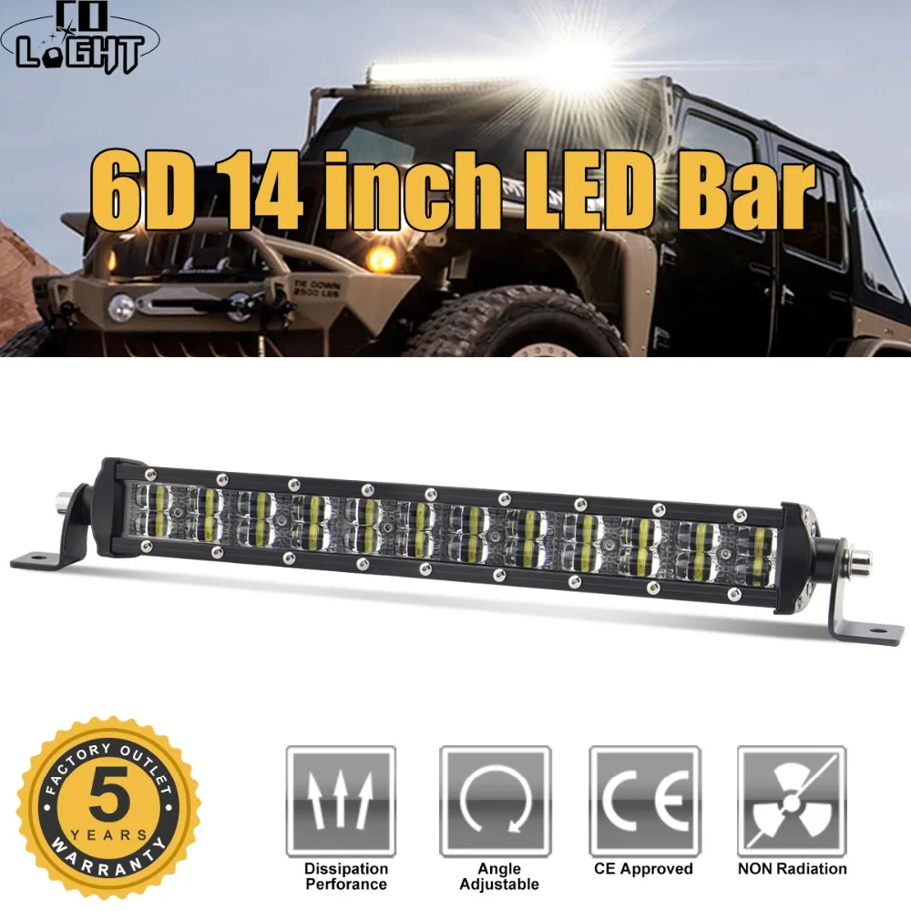 

CO LIGHT Super Slim 6D Led Light Bar 14" 72W 4x4 Offroad Led Bar 2-Row Combo Led Beams for Truck ATV Boat Tractor Work Light 12V