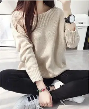 

2018 Autumn Soft big o-neck Women Slim Sweaters And Pullovers Causal Knitted loose Sweater Women Tops Solid Female Pull Femme
