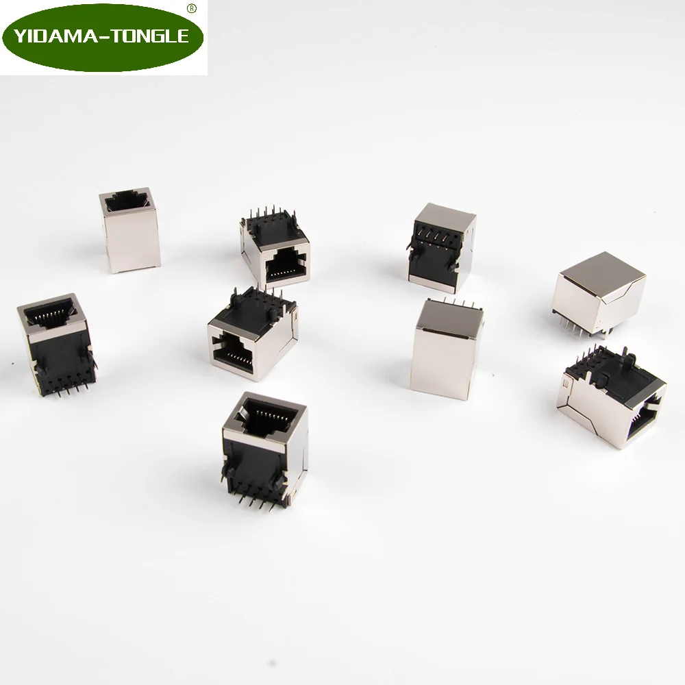 

10PCS/LOT Per Lot RJ45 Metal 8 Pin Female PCB Right Angle Board Jack Connector 8P8C Crystal Head Socket 18mm Network Interface