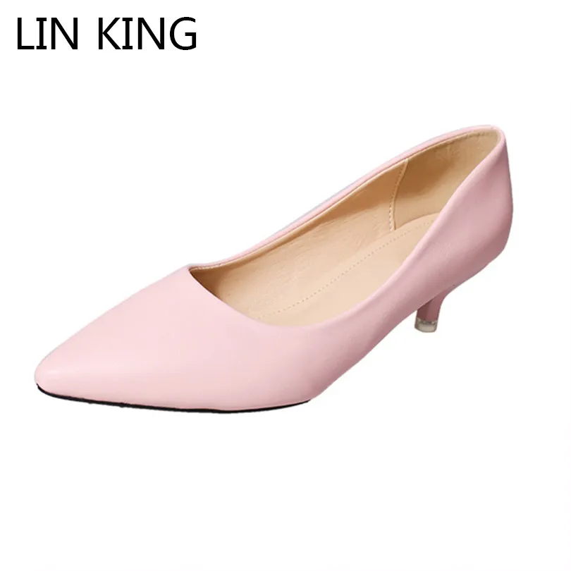 

LIN KING Concise Shallow Women Pumps Med Thin Heel Pointed Toe Single Shoes Big Size Spring Autumn Lady Office Work Dress Shoes
