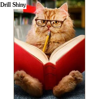 

DIY Diamond Painting Cat & Dog Read Book Full round Diamond Embroidery Cross Stitch Needlework Home Decor Mosaic Painting v236