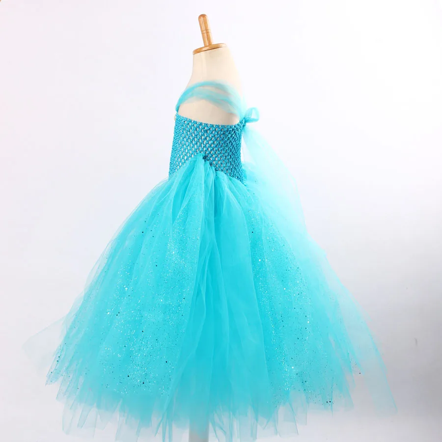 Girls Blue Glitter Princess Tutu Dress Elsa Inspired Kids Rhinestone Wedding TUTU (11)