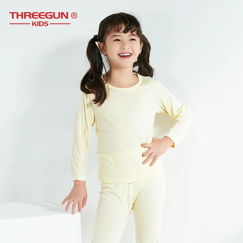 THREEGUN/детское длинное термобелье для девочек, комплекты Детские подштанники с защитой от ультрафиолета и круглым вырезом, теплые мягкие топы и штаны для девочек