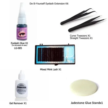 Do-it-yourself Eyelash Extension Kit Individual False Lashes Extension Tools 1 Black Glue+ 1 Mixed Mink Lashes+1 Gel Remover