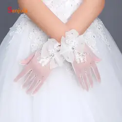 Блестящие пайетки Свадебные перчатки с полной пальцы Тюль перчатки топ с бантом элегантные свадебные аксессуары handschoenen bruids G27