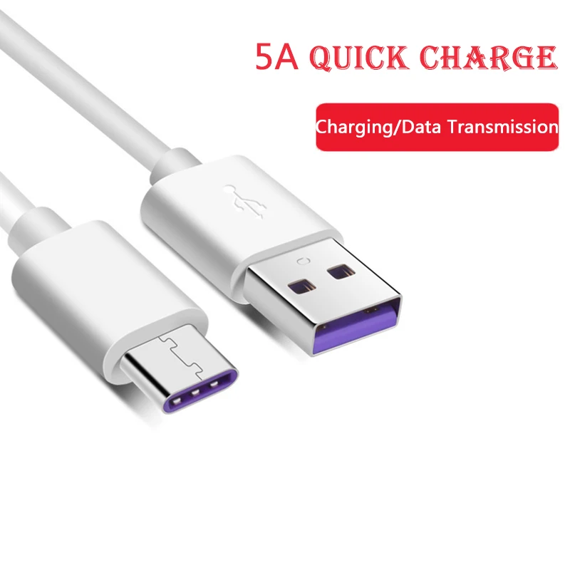 

1m 1.5m 2m Data Cable Type-c 5A Super Fast Charging Cable For Huawei Mate9/10 P20 Samsung S9 S8 Universal High Speed Cable