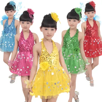 

Kids Girls Backless Sequined Ballet Dance Latin Ballerina Jazz Tutu Costume Party Dress