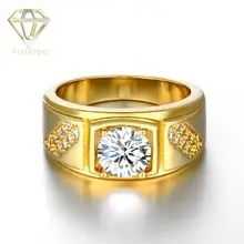 

2015 New Arrival 24K/Rose/White Gold Plated 4 Prong Setting Cubic Zircon Crystal Ring Wedding Jewelry for Men