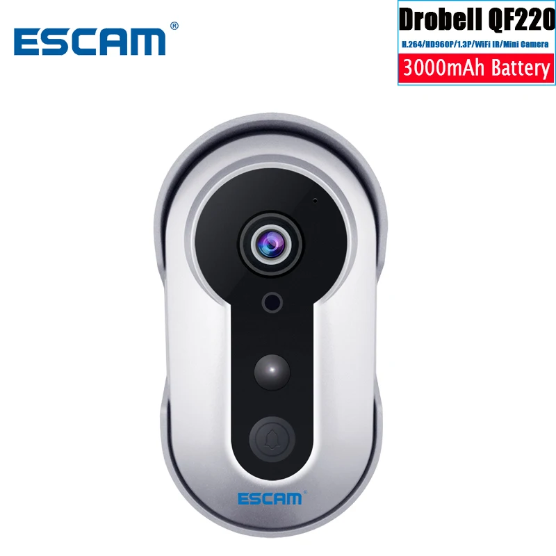 ESCAM Doorbell QF220 HD 960 Built In 3000 MAH Battery Infrared Wireless Smart Doorbell 960P P2P Mini IP IR Surveillance Cameras ESCAM Doorbell QF220 HD 960 Built In 3000 MAH Battery Infrared Wireless Smart Doorbell 960P P2P Mini IP IR Surveillance Cameras
