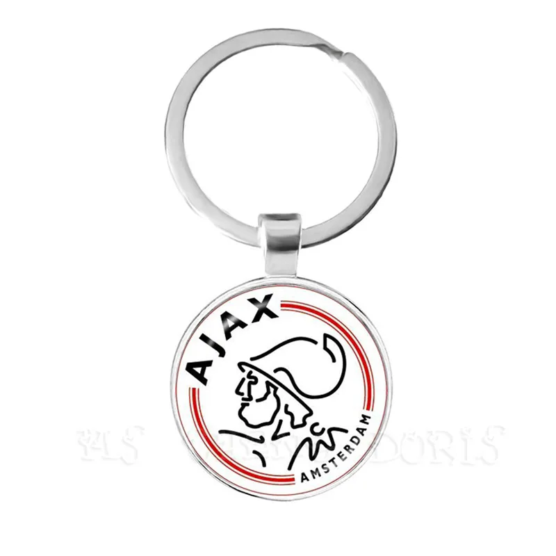 Football Club 25mm Glass Cabochon KeyChain Ajax Football Leagues Logo Soccer Club Keyring For Funs Gift