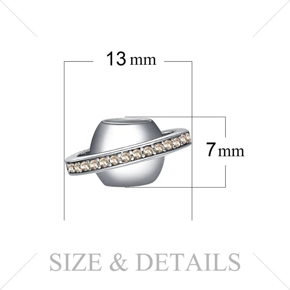 JewelryPalace 925 пробы серебро серо кубического циркония Celestial планета Сатурн Шарм бисер Fit Браслеты Новая горячая Распродажа для Для женщин