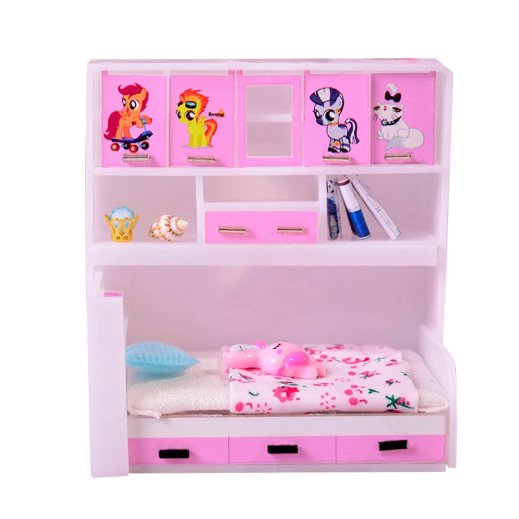 ABS Miniature Cabinet Bed Model For 1/12 Dolls House Children Bedroom Furniture Life Scenes Decor Room Accessory