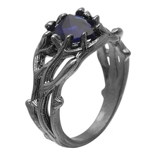 Romântico azul escuro zircônia cúbica anel de luxo moda casamento noivado preto cor de ouro ramo cruz em forma de jóias para mulher