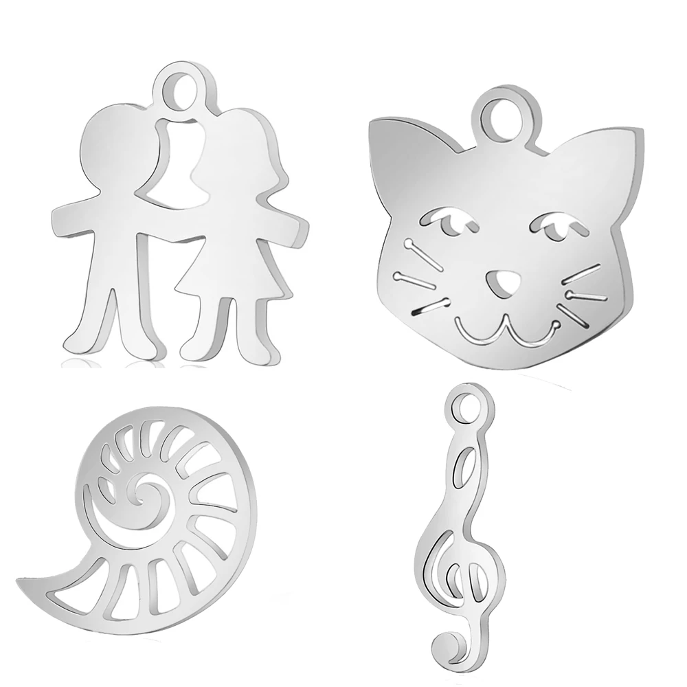 

20pcs/Lot 316L Stainless Steel Charms Cat Boy Girls Charms Pendants for Jewelry Making Bracelet DIY Handmade Accessories Gift