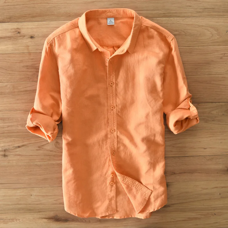 BOCO Новая высококачественная Мужская льняная Удобная дышащая хлопковая рубашка с длинным рукавом для отдыха, Однотонная рубашка