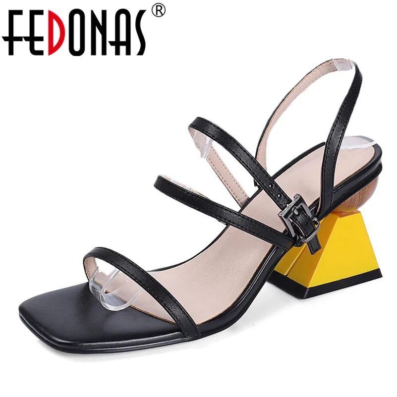 

FEDONAS Summer New Fashion Office Lady Shoes Woman Genuine Leather Strange Heeled Elegant Women Sandals Party Prom Casual Shoes
