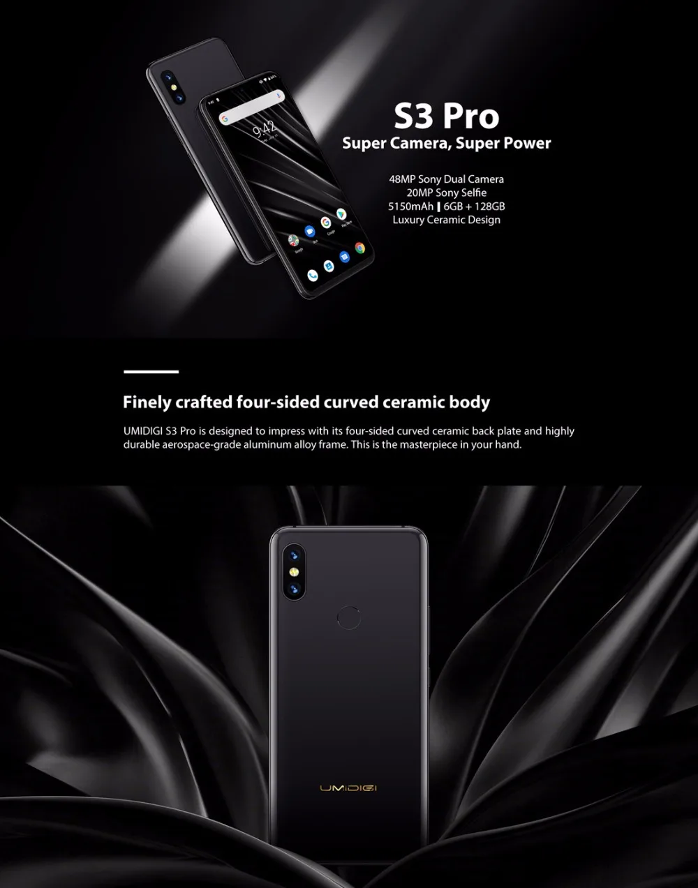 UMIDIGI S3 PRO Android 9,0, 48 Мп+ 12 Мп+ 20 МП, супер камера, 5150 мА/ч, большая мощность, 128 ГБ, 6 ГБ, 6,3 дюйма, FHD+ NFC, керамический смартфон с широкими диапазонами