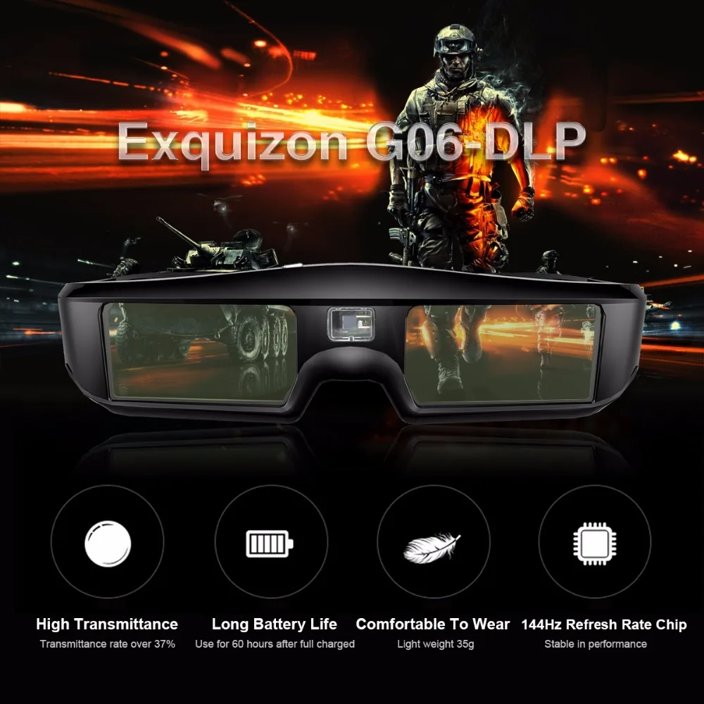 2pics G06 3D Active DLP-link Shutter Virtual Reality Glasses Support 3D DLP link projectors such as For Optama Acer BenQ Dell (3)