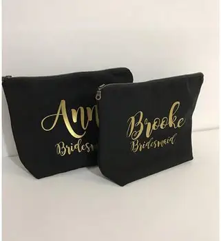 

black customize names wedding gold bride Bridesmaid Makeup Gift Make Up comestic Bags Maid of Honour Bridal Party gifts