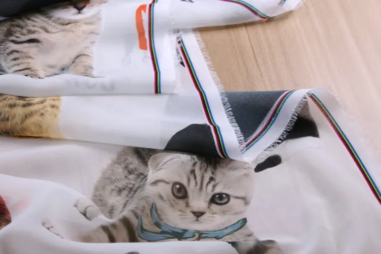 DG во время новые летние котенок письма шифоновая ткань с принтом Diy Craft элегантное платье ткань