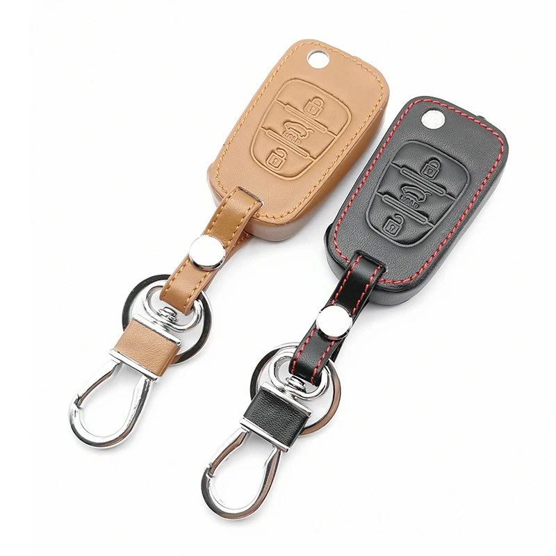 

Car leather keychain key cover For Kia Sportage Sorento RIO K2 K5 For Hyundai i20 i30 i35 iX20 iX35 Folding key accessories