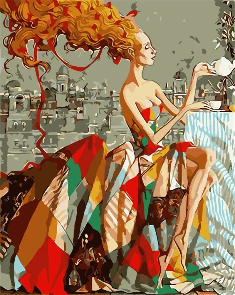 Home Decorations Abstract Figure DIY Painting By Numbers Girl Oil Calligraphy Canvas Paint |