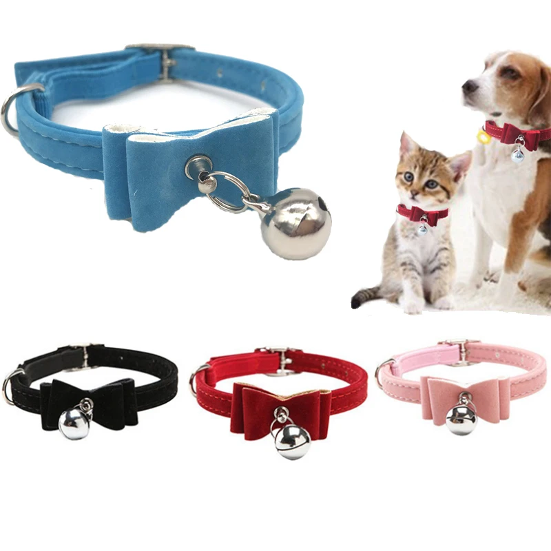 

Adjustable Cat Collars Safety Elastic Bowknot Tie with Bell Small Dog Cat Collar Soft Velvet Pet Product Dog Collar Pet Supplies