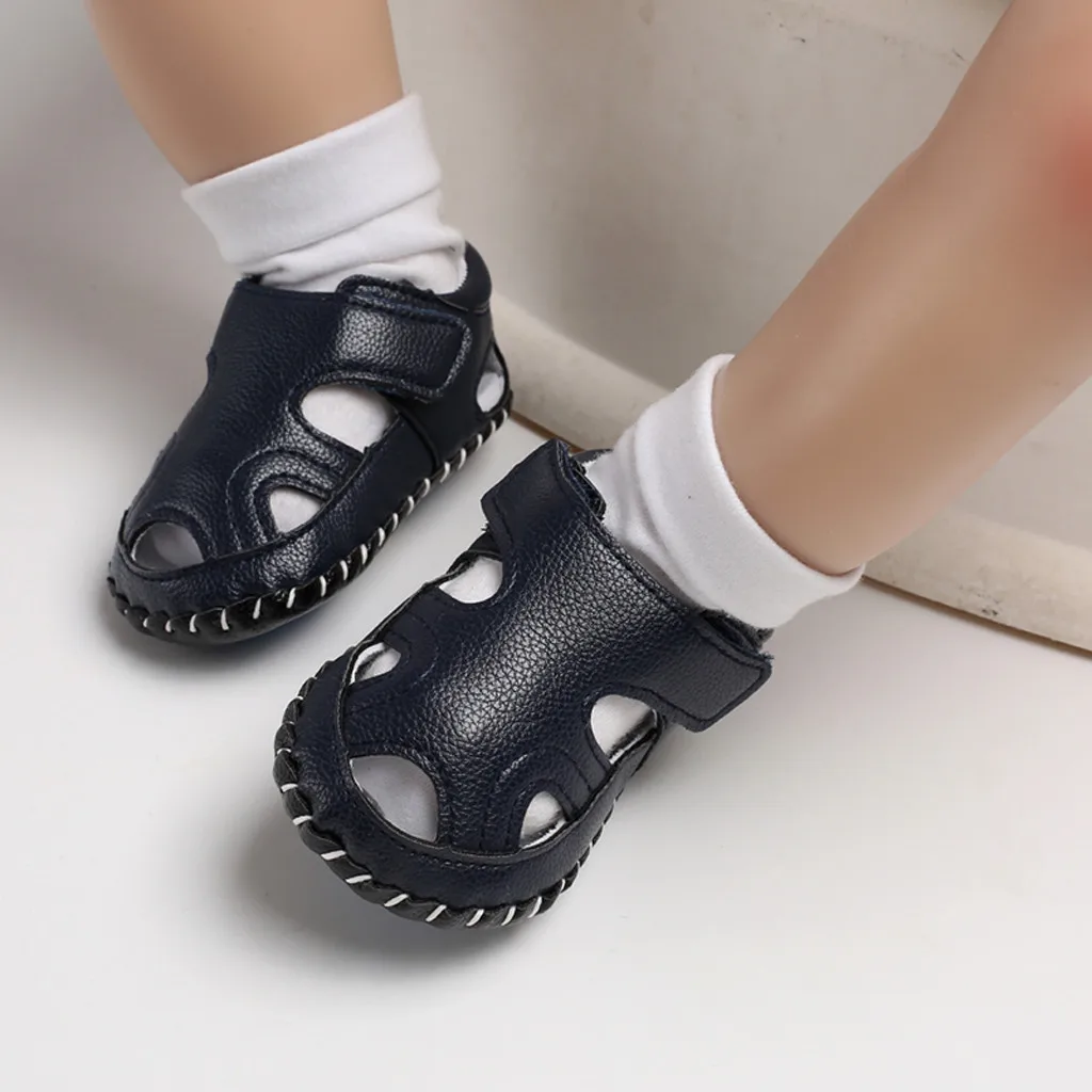 Детские для маленьких мальчиков однотонные туфли дети полые модная обувь Hook& Loop Пряжка из искусственной кожи Кеды лето