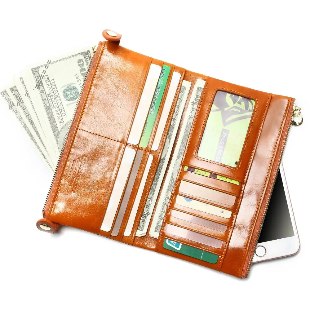 Продажа Женские кошельки, натуральная кожа, средней длины, органайзер, кошелек, масло, воск, Воловья кожа, на застежке, Ретро стиль, женский клатч, ...