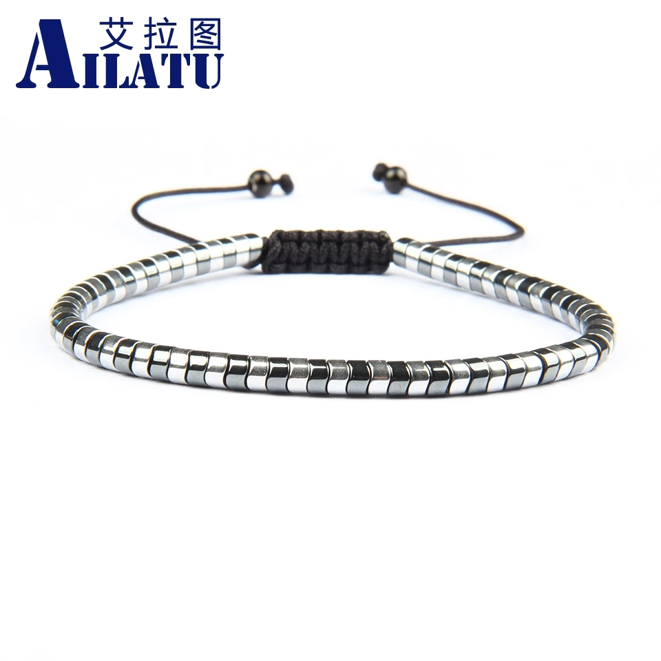 

Ailatu Men Jewelry 4mm Snake Braiding Bracelets Natural Hematite Stone Beads