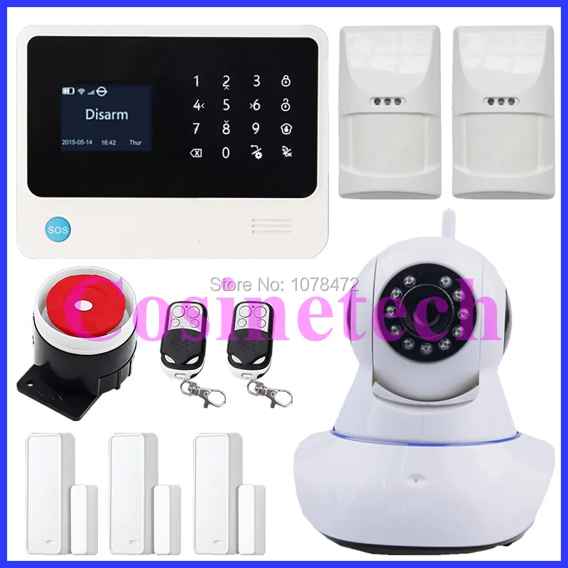 

Latest WiFi GPRS SMS Home House GSM Alarm System with IP Camera,pet friendly immune motion detector +two-way door sensor,siren