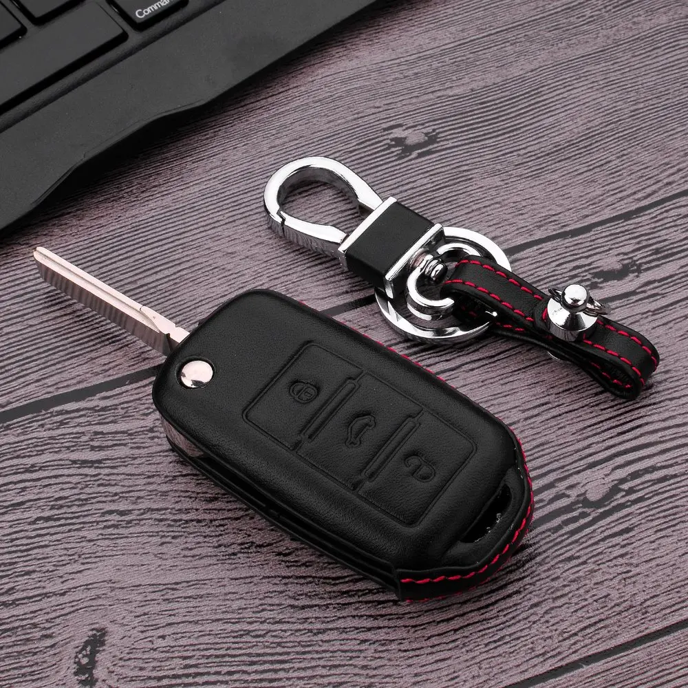 

Car 4D Genuine Leather Key Cover Holder For VW Passat B8 MK7 Golf 7 T-ROC Skoda Superb A7 A5 Octavia Seat Leon Ibira Cupra
