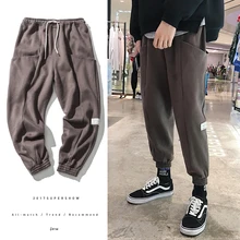 Осень и Зима Новая мода лейбл три-ди мужчины sional Cut мульти-карман плюс кашемир сплошной цвет повседневные брюки для мужчин