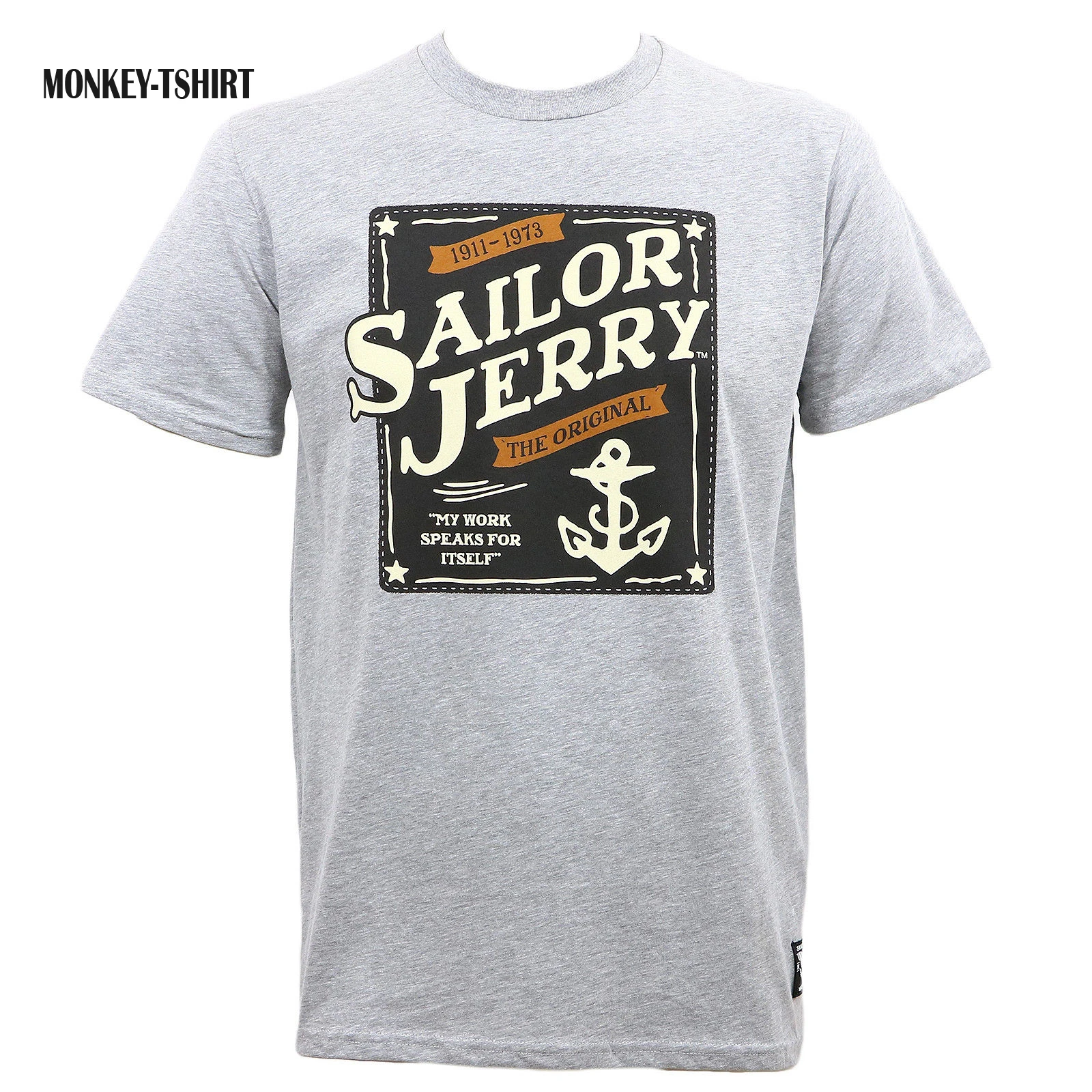 SAILOR JERRY татуировки наша печать якорь логотип серый меланж Slim Fit T-Shirt | Мужская