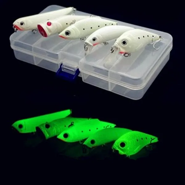 

Free shipping 2 boxes hard plastic lure luminous minnow popper crank bait winter luminous fishing lure kit hook fishing tackle