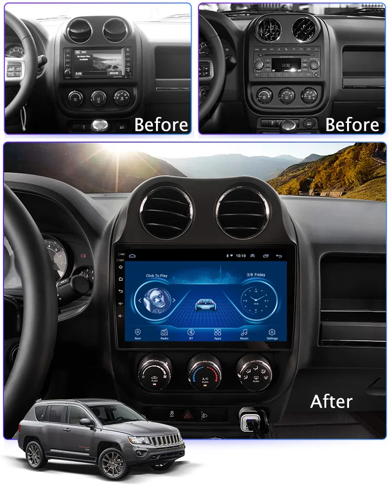 

Super Slim Touch Screen Android 8.1 radio GPS Navigation for JEEP Compass 2011-2016 headunit tablets Stereo Multimedia Bluetooth