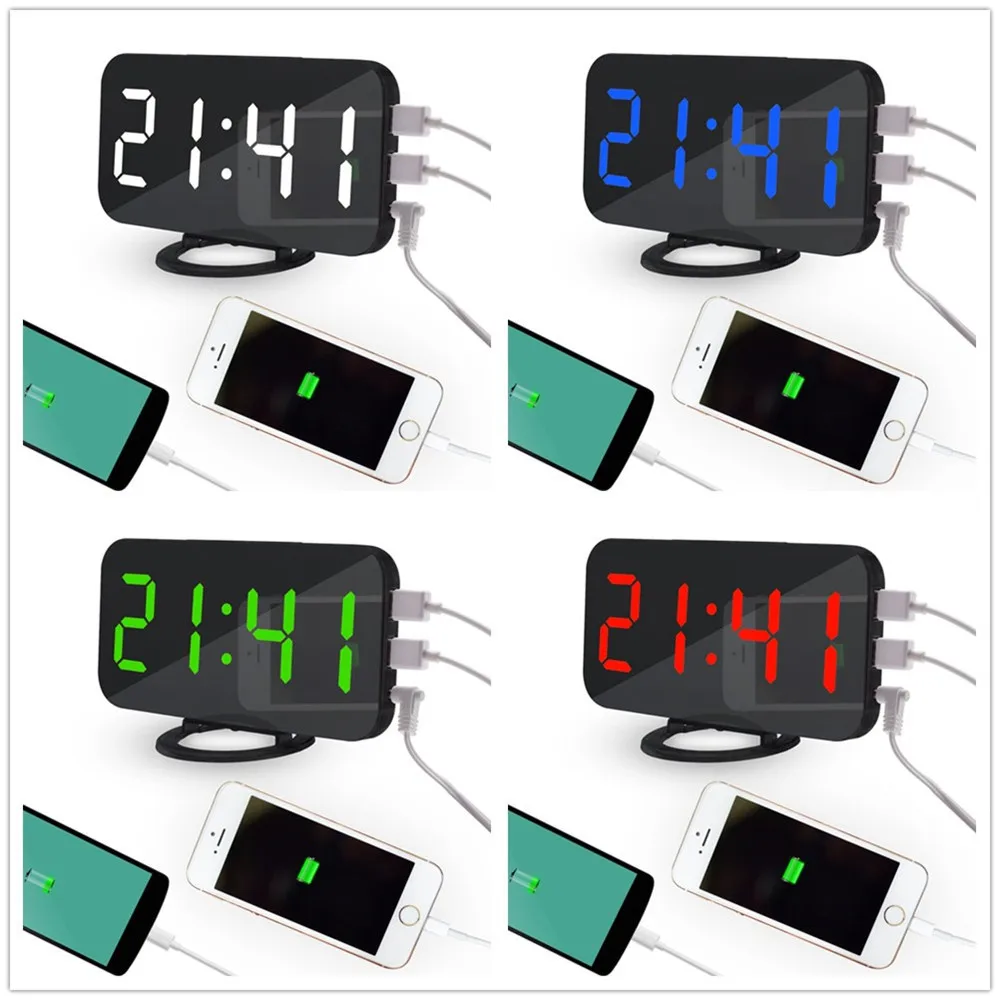 

LED Mirror Alarm Clock Digital Snooze Table Clock Wake Up Light Electronic Large Time Temperature Display Home Decoration Clock/