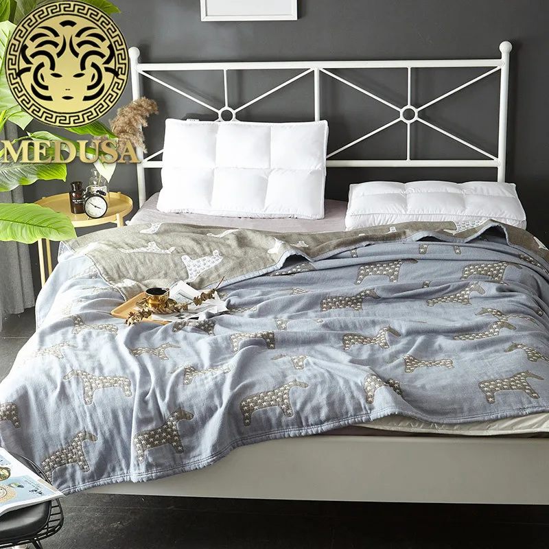 

Medusa 2018 knitted washing cotton trojin throw blanket single double gray camel
