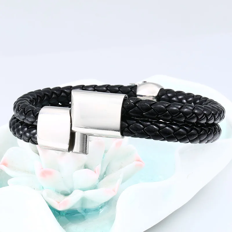 Steel Soldier Stainless Steel Punk Skull Leather Rope Bracelet Jewelry