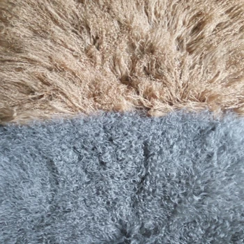 

2016 Free Shipping Real Genuine Throw Gray and Camel Mongolian Lamb Pillow Tibetan Fur Cushion Chair Cover